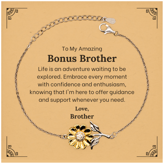 to my amazing bonus brother supporting sunflower bracelet life is an adventure waiting to be explored birthday unique gifts for bonus brother from brother