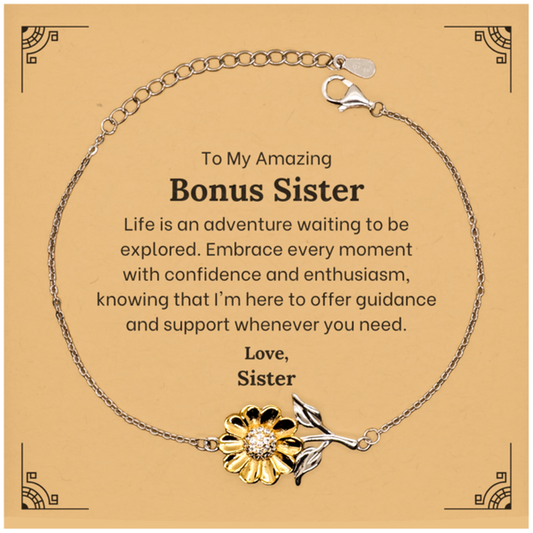 Main image: Gold plated sunflower bracelet for bonus sister. Sterling silver friendship gift.