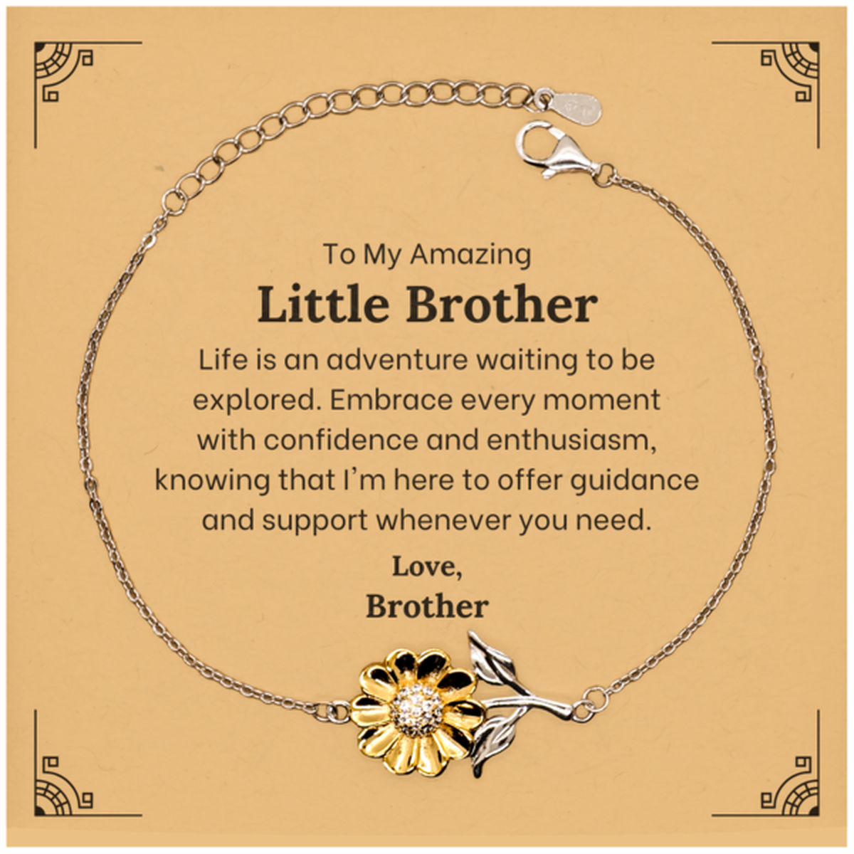 Gold plated sunflower bracelet for little brother gift, sterling silver support jewelry.
