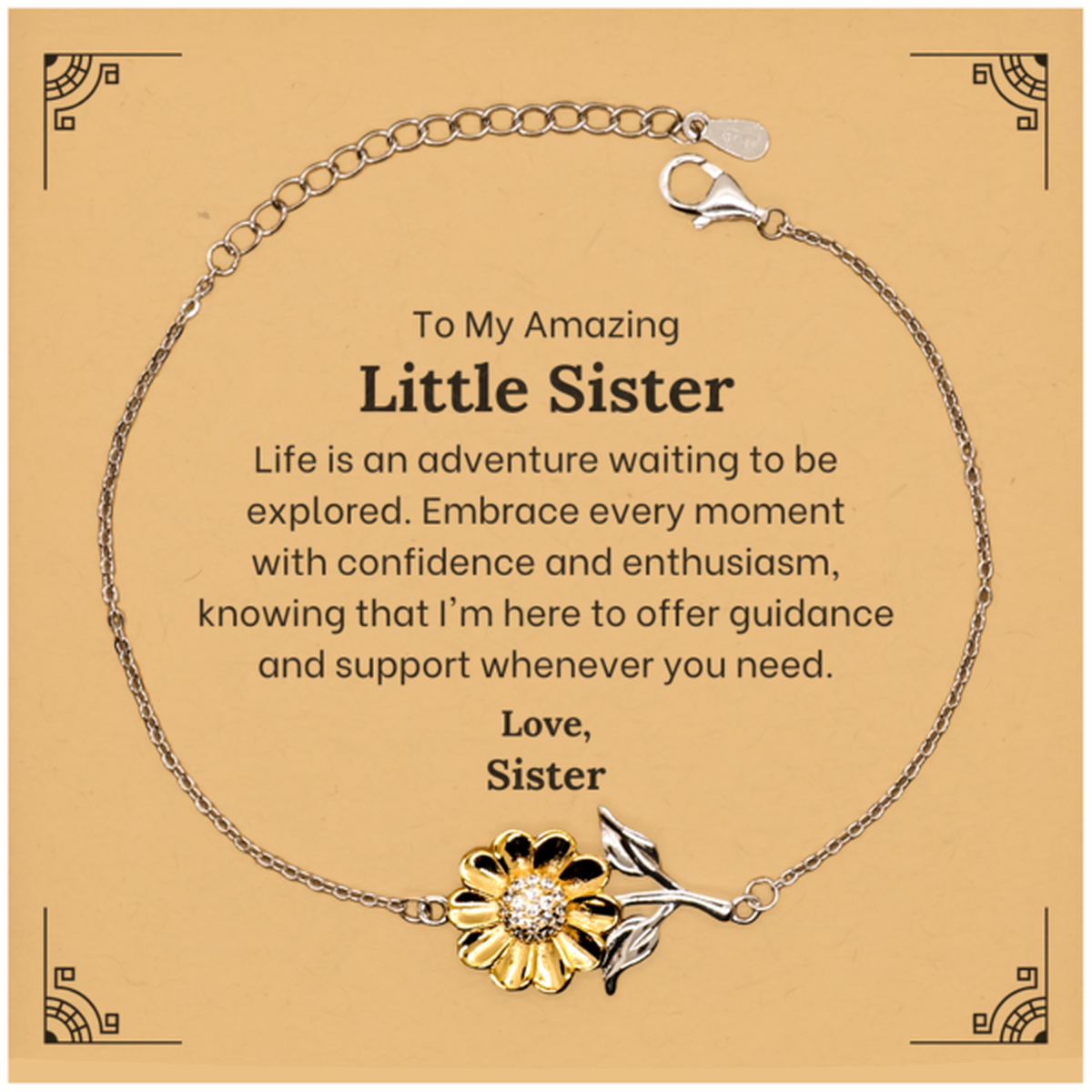 Beautiful sterling silver sunflower bracelet for little sister. Unique gift for her.