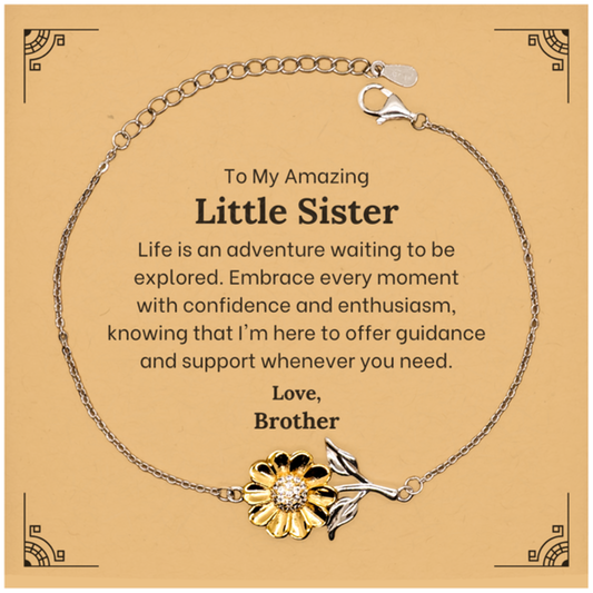 Gold-plated sunflower bracelet for little sister. Sterling silver jewelry gift symbolizing happiness.
