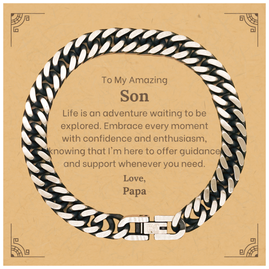 to my amazing son supporting cuban link chain bracelet life is an adventure waiting to be explored birthday unique gifts for son from papa