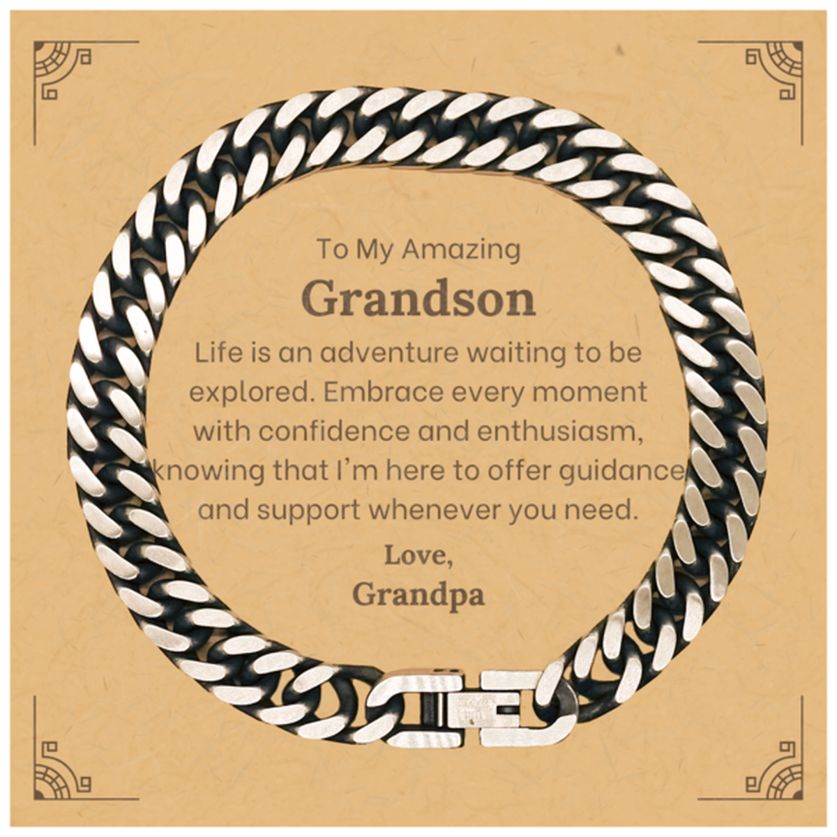 to my amazing grandson supporting cuban link chain bracelet life is an adventure waiting to be explored birthday unique gifts for grandson from grandpa
