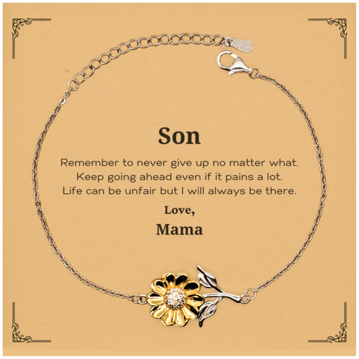 Inspirational sunflower bracelet for son | Gold plated sterling silver motivational gift.