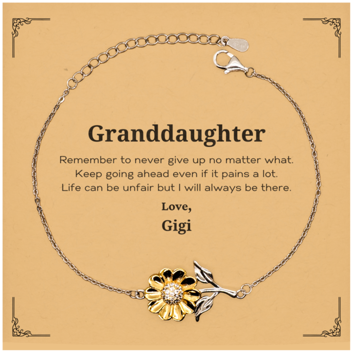 Inspirational sunflower bracelet for granddaughter, 18k gold plated sterling silver gift.