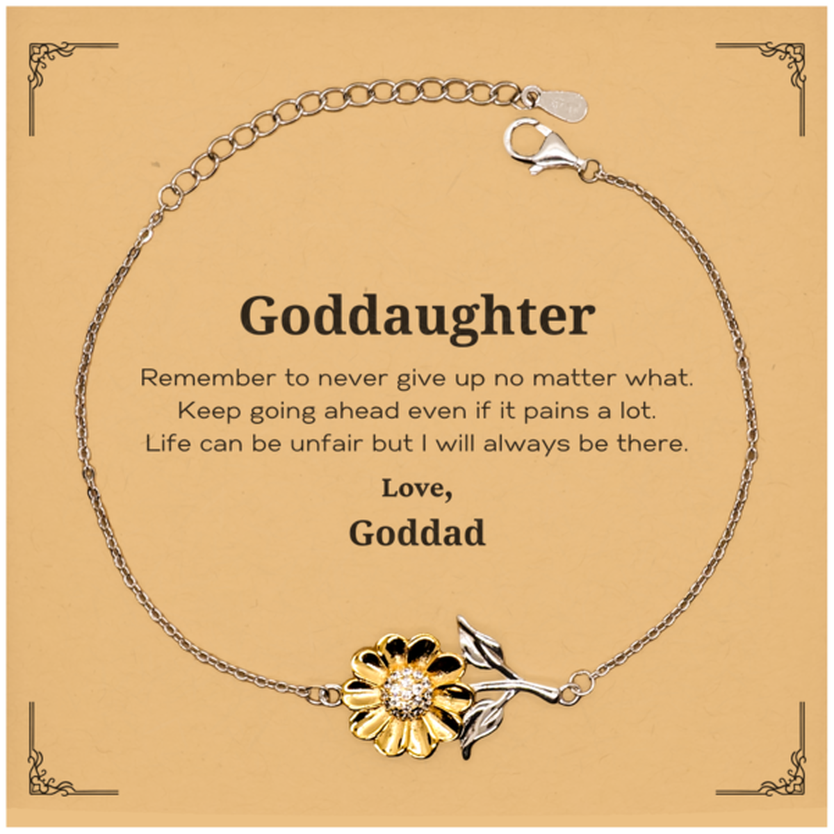 Gold plated sunflower bracelet for goddaughter, motivational gift jewelry.