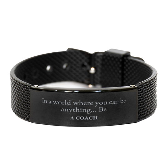 Black engraved shark mesh bracelet. Durable stainless steel gift for men and women.