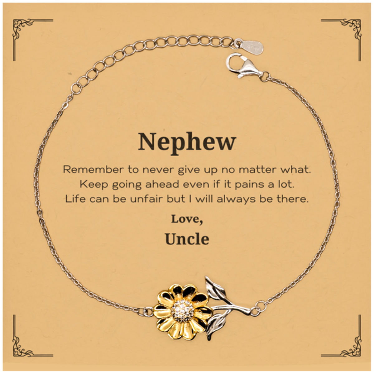 Gold plated sunflower bracelet for nephew gift, inspirational sterling silver jewelry.