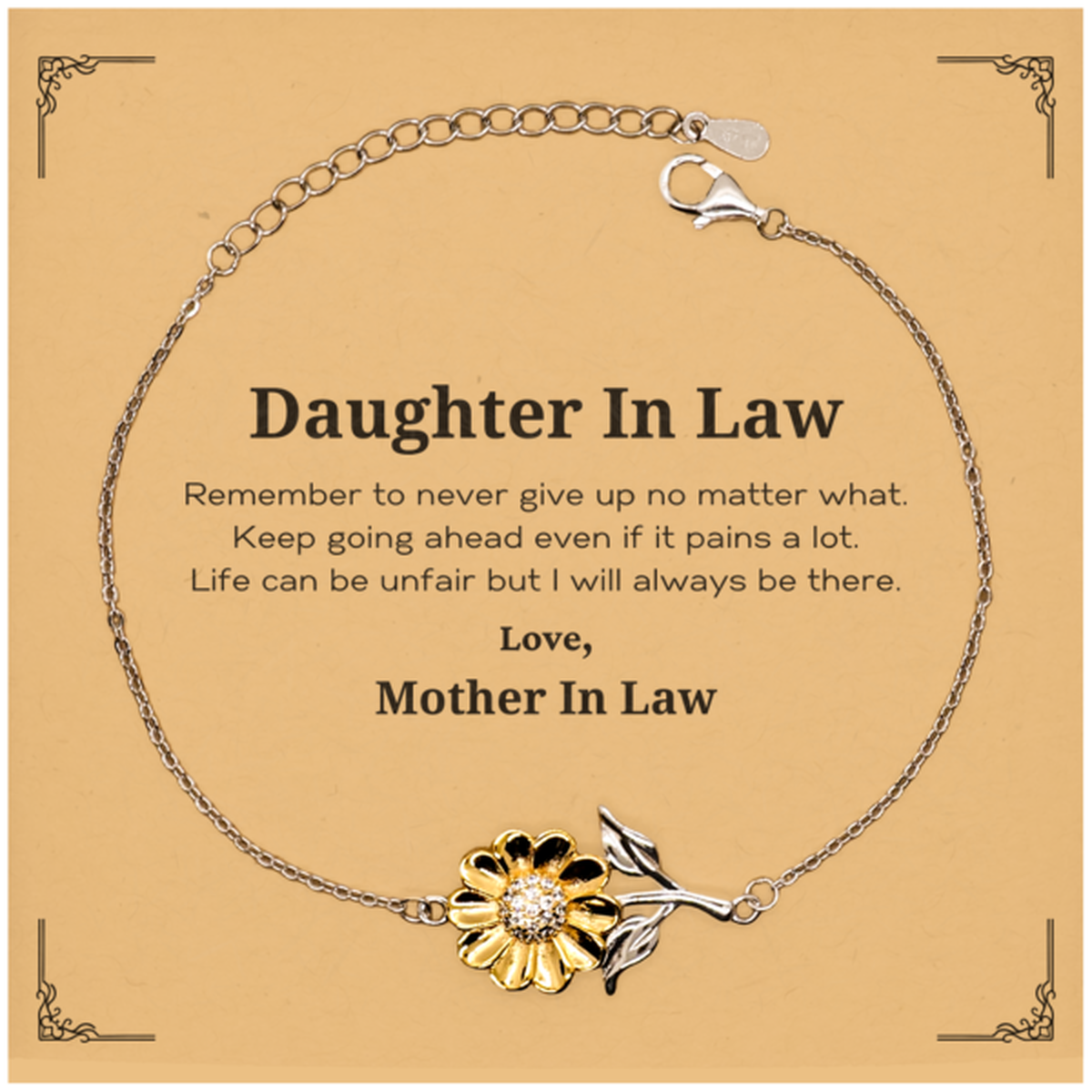 Gold sunflower bracelet for daughter in law gift | Sterling silver, inspirational jewelry.