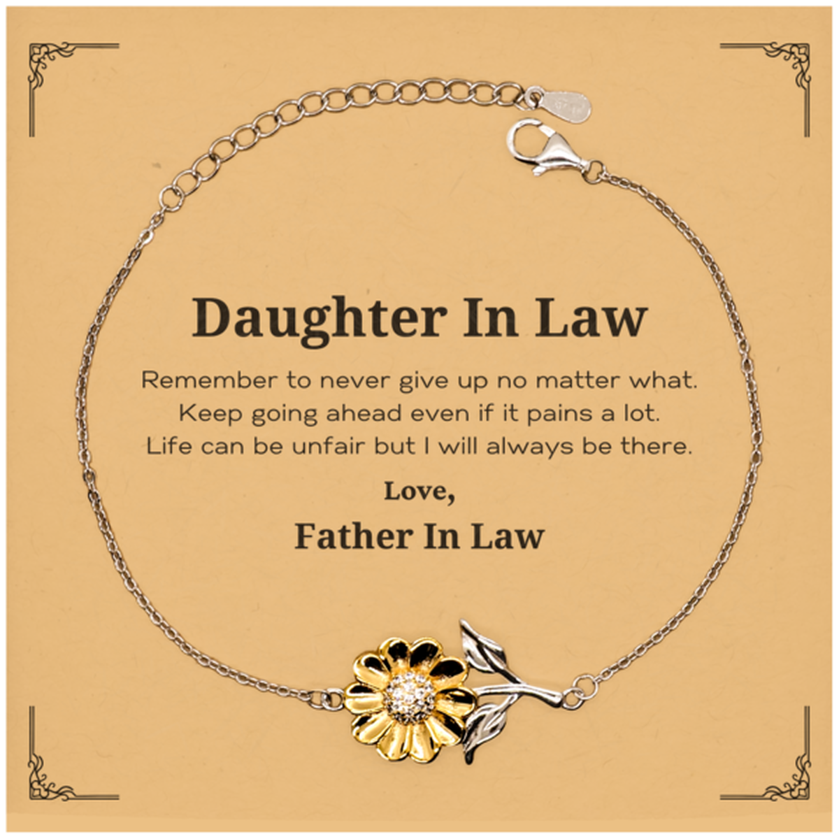 Gold plated sterling silver sunflower bracelet, perfect inspirational gift for daughter in law.