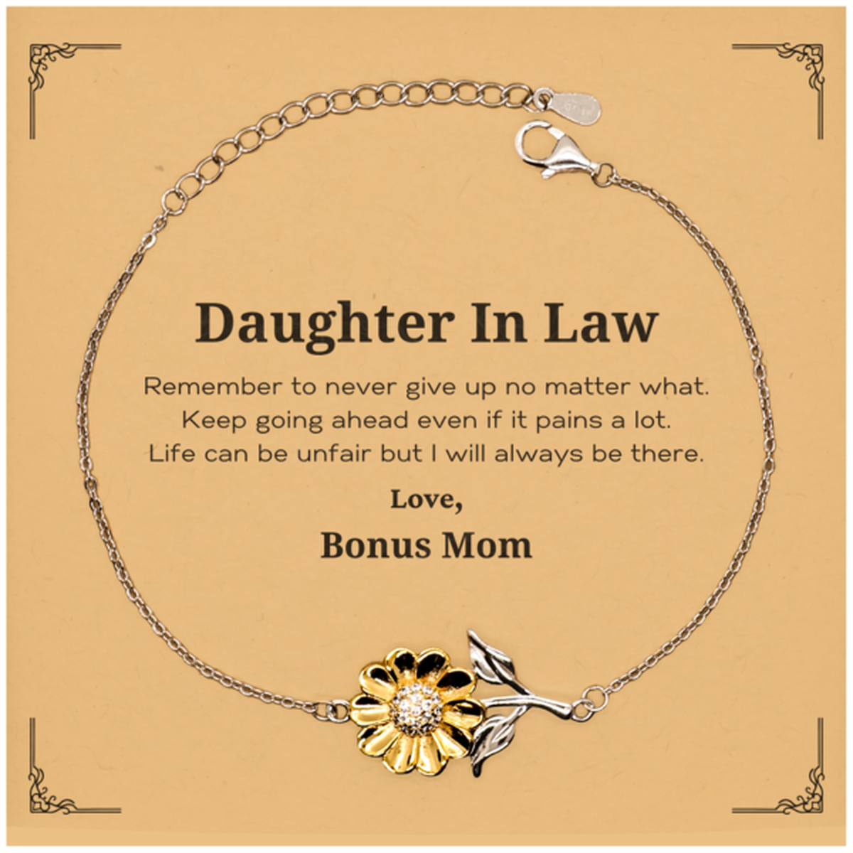 Stunning 18k gold plated sunflower bracelet, perfect inspirational gift for daughter in law.