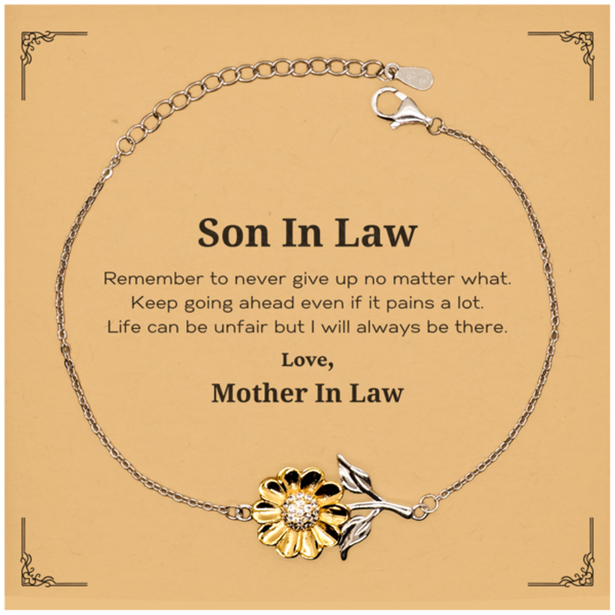 son in law motivational gifts from mother in law remember to never give up no matter what inspirational birthday sunflower bracelet for son in law