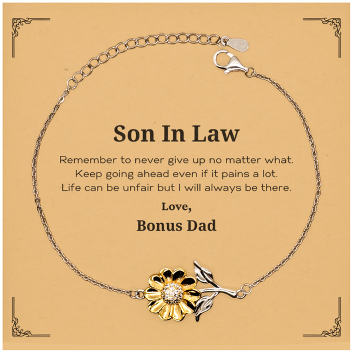 Inspirational sunflower bracelet gift for son in law, gold plated sterling silver jewelry.
