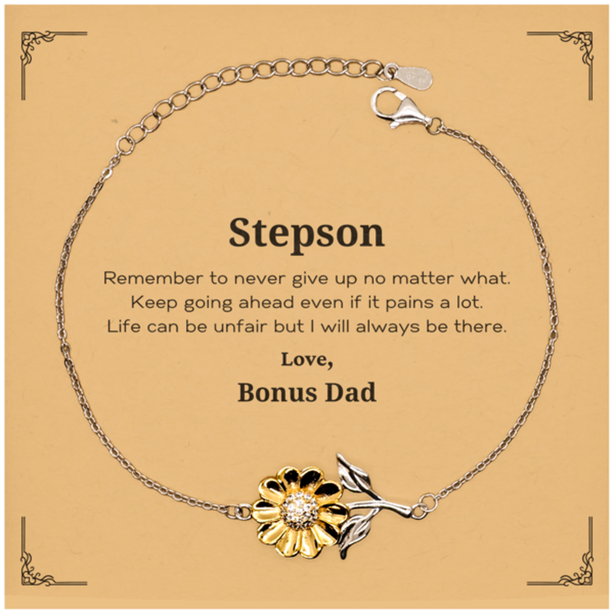 Inspirational sunflower bracelet for stepson gift, featuring 18k gold plated sterling silver jewelry.
