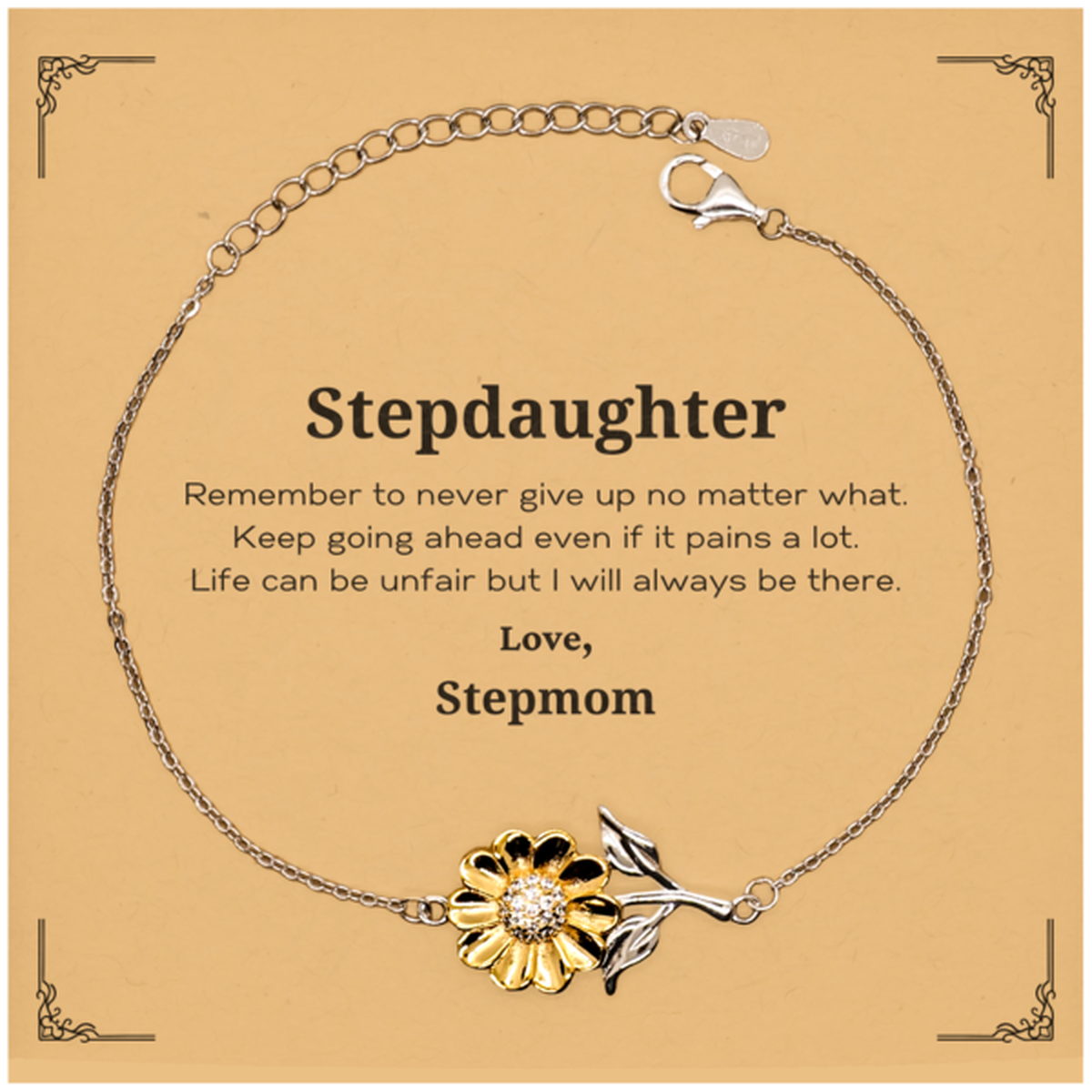 Gold plated sunflower bracelet for stepdaughter, motivational gift from Stepmom.