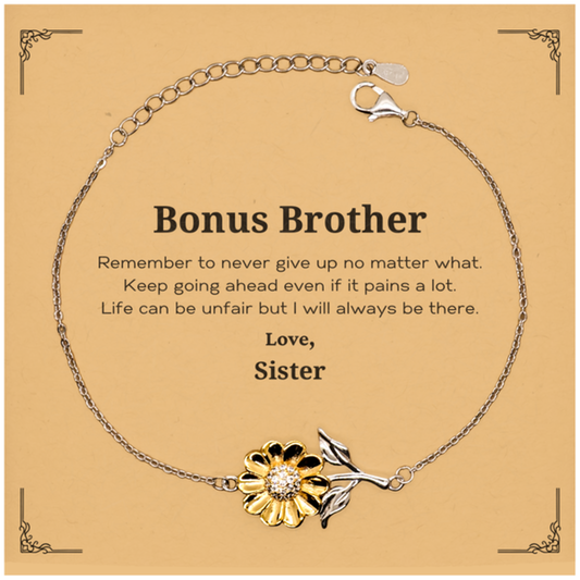 bonus brother motivational gifts from sister remember to never give up no matter what inspirational birthday sunflower bracelet for bonus brother