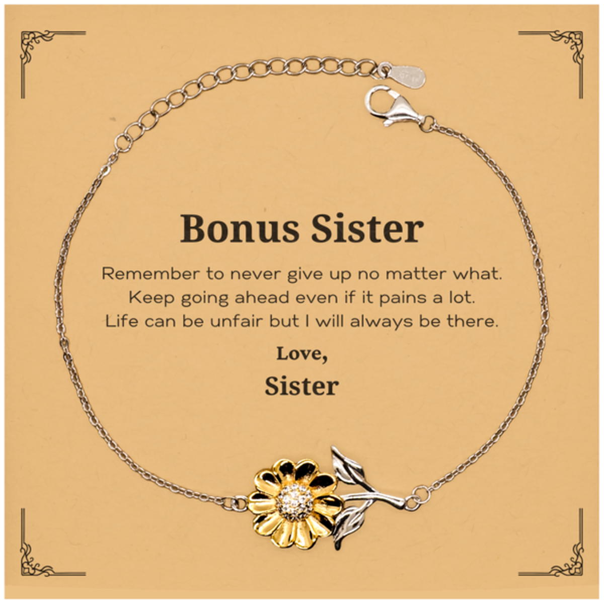 bonus sister motivational gifts from sister remember to never give up no matter what inspirational birthday sunflower bracelet for bonus sister