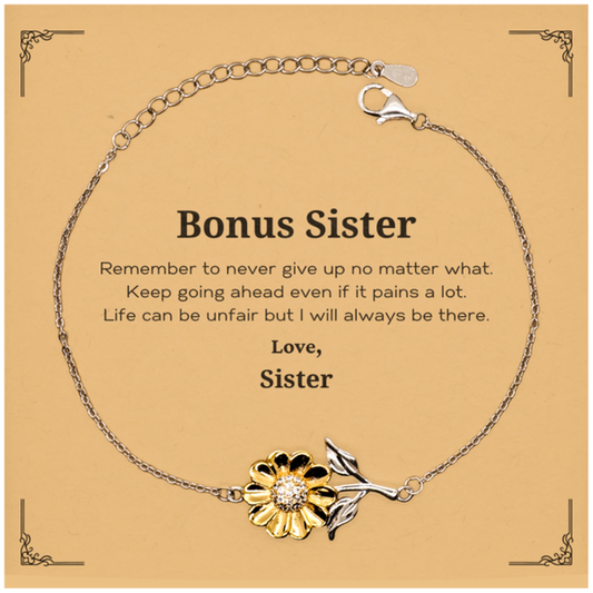 bonus sister motivational gifts from sister remember to never give up no matter what inspirational birthday sunflower bracelet for bonus sister