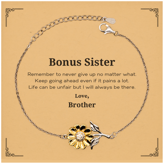 bonus sister motivational gifts from brother remember to never give up no matter what inspirational birthday sunflower bracelet for bonus sister