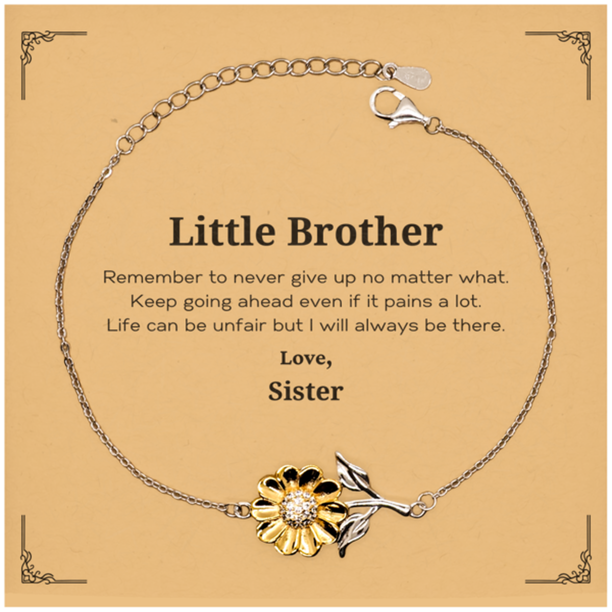 Inspirational sunflower bracelet for little brother, gold plated sterling silver motivational gift.