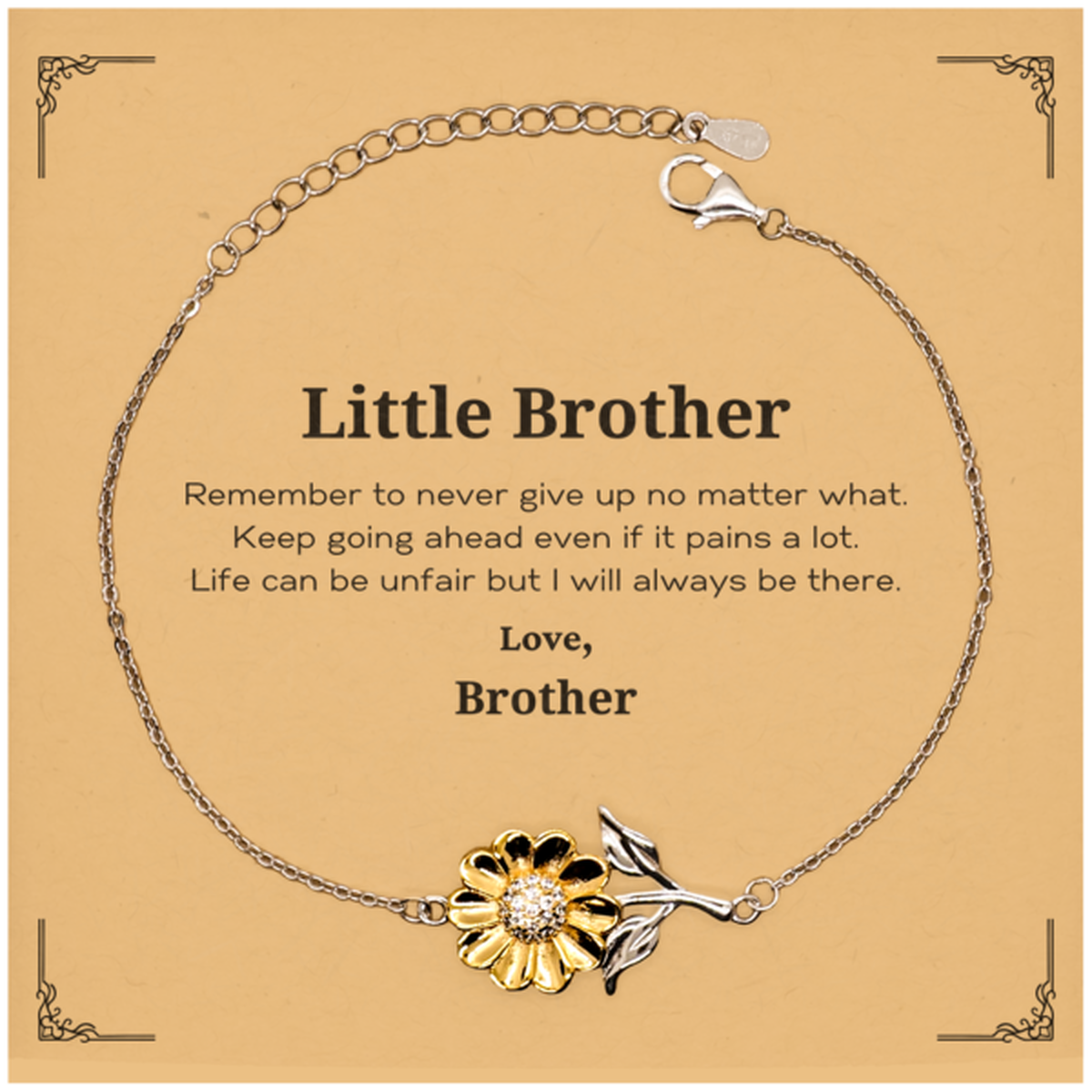 Motivational sunflower bracelet for little brother, gold plated sterling silver gift.