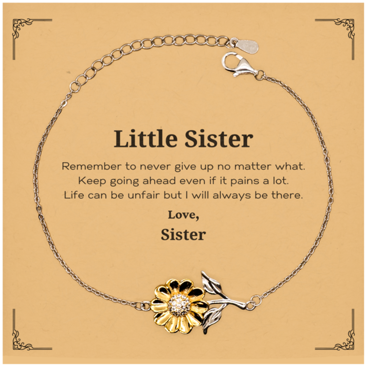 Little Sister Sunflower Bracelet gift, 18k gold plated sterling silver jewelry - Image 1