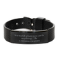 Black engraved stainless steel mesh bracelet gift for fitness trainer men and women.