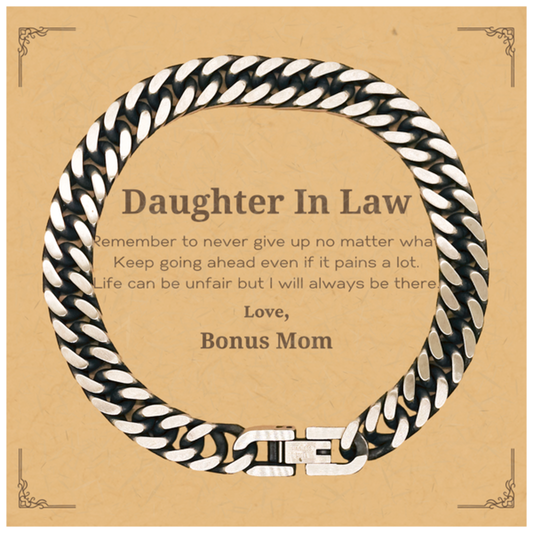 daughter in law motivational gifts from bonus mom remember to never give up no matter what inspirational birthday cuban link chain bracelet for daughter in law