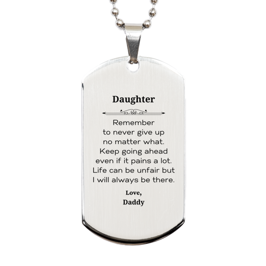 Inspirational silver dog tag necklace for daughter. Motivational gift from daddy. Stainless steel jewelry.