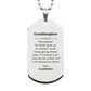 Inspirational silver dog tag necklace for granddaughter, engraved stainless steel gift.