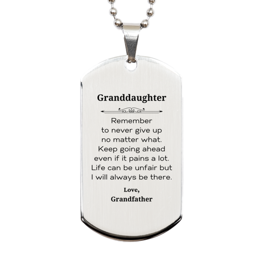 Inspirational silver dog tag necklace for granddaughter, engraved stainless steel gift.