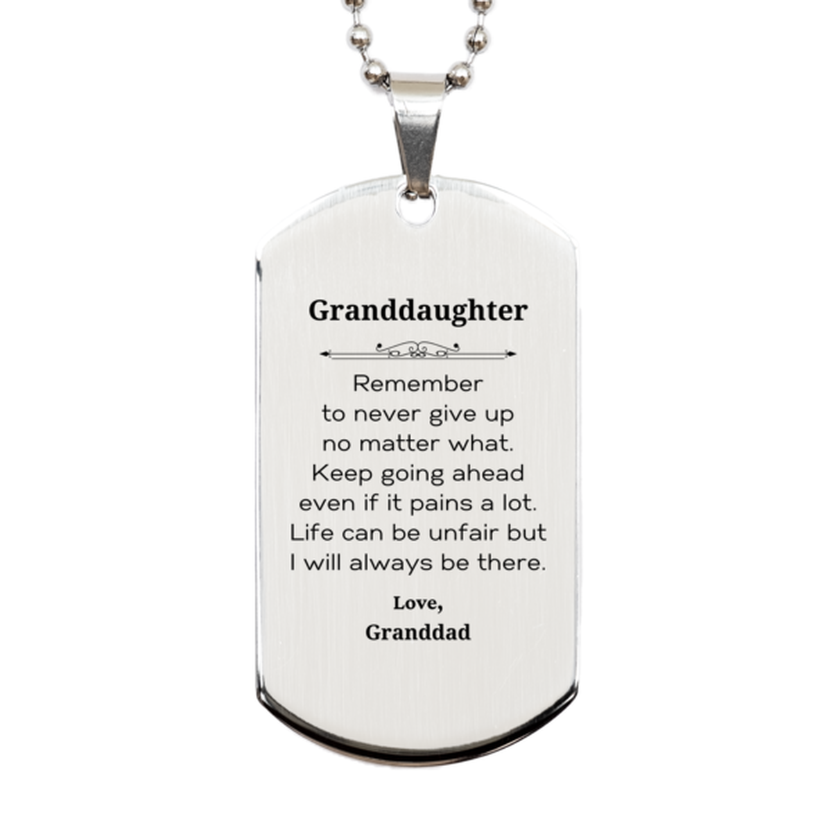 granddaughter motivational gifts from granddad remember to never give up no matter what inspirational birthday silver dog tag for granddaughter