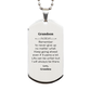 Inspirational silver dog tag necklace for grandson, engraved motivational gift from grandma.