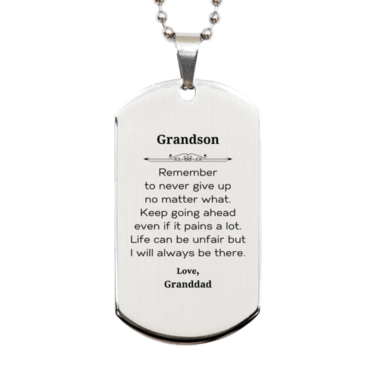 grandson motivational gifts from granddad remember to never give up no matter what inspirational birthday silver dog tag for grandson