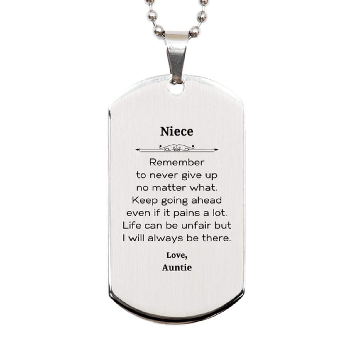 niece motivational gifts from auntie remember to never give up no matter what inspirational birthday silver dog tag for niece