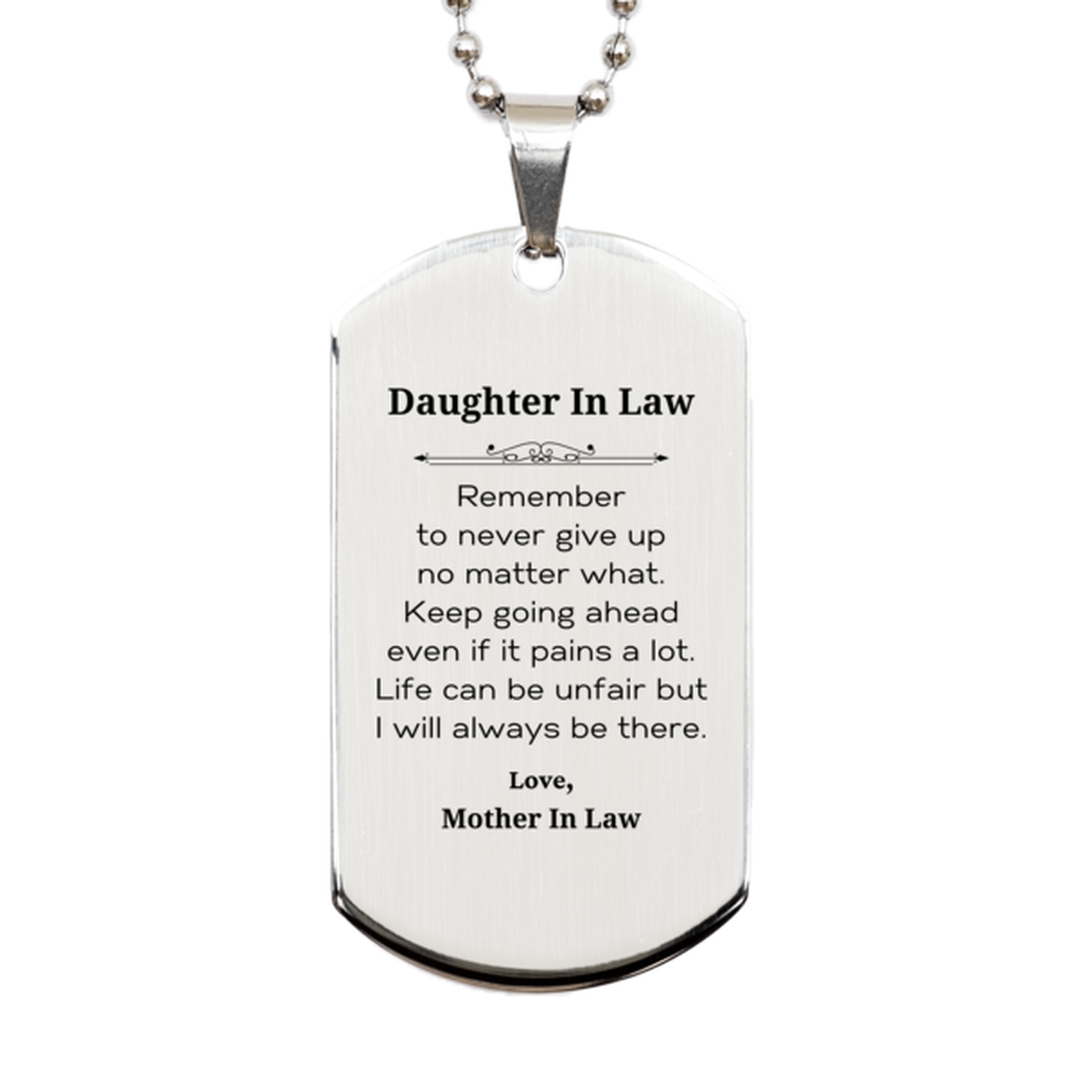 daughter in law motivational gifts from mother in law remember to never give up no matter what inspirational birthday silver dog tag for daughter in law