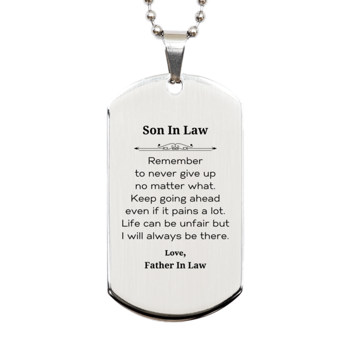 son in law motivational gifts from father in law remember to never give up no matter what inspirational birthday silver dog tag for son in law