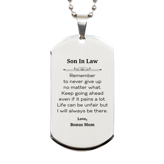son in law motivational gifts from bonus mom remember to never give up no matter what inspirational birthday silver dog tag for son in law