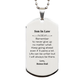Inspirational silver dog tag necklace gift for son in law. Stainless steel motivational keepsake.