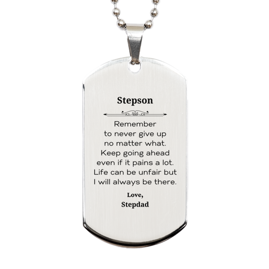 stepson motivational gifts from stepdad remember to never give up no matter what inspirational birthday silver dog tag for stepson