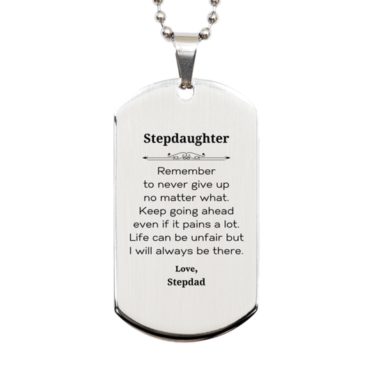 Stepdaughter motivational dog tag necklace gift. Stainless steel inspirational jewelry (Image 1).