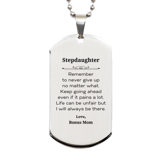 Stepdaughter motivational dog tag necklace | Engraved silver stainless steel gift for her.