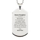 Inspirational silver dog tag necklace for bonus daughter, engraved motivational gift.