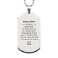 Silver dog tag necklace for Bonus Sister. Inspirational stainless steel gift with engraved message.