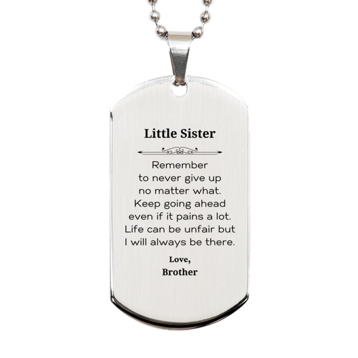 Inspirational silver dog tag necklace for little sister, motivational gift from brother (Image 1)