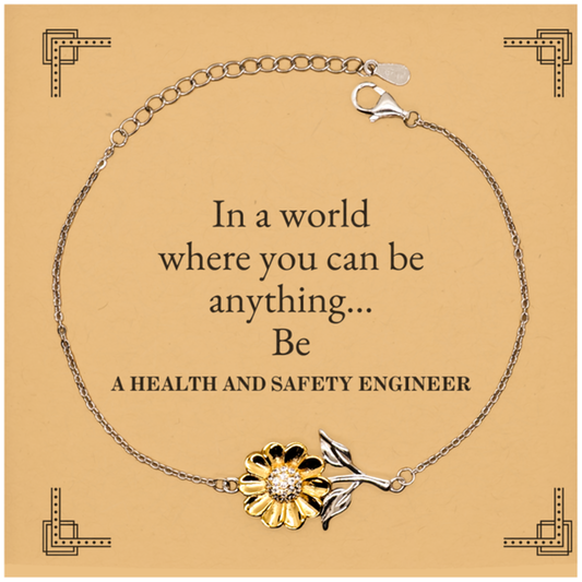 gifts for health and safety engineer in a world where you can be anything appreciation birthday sunflower bracelet for men women friends coworkers